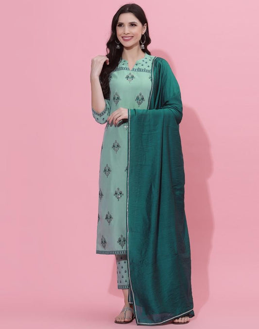 Aqua Kurti With Pant And Dupatta | Leemboodi