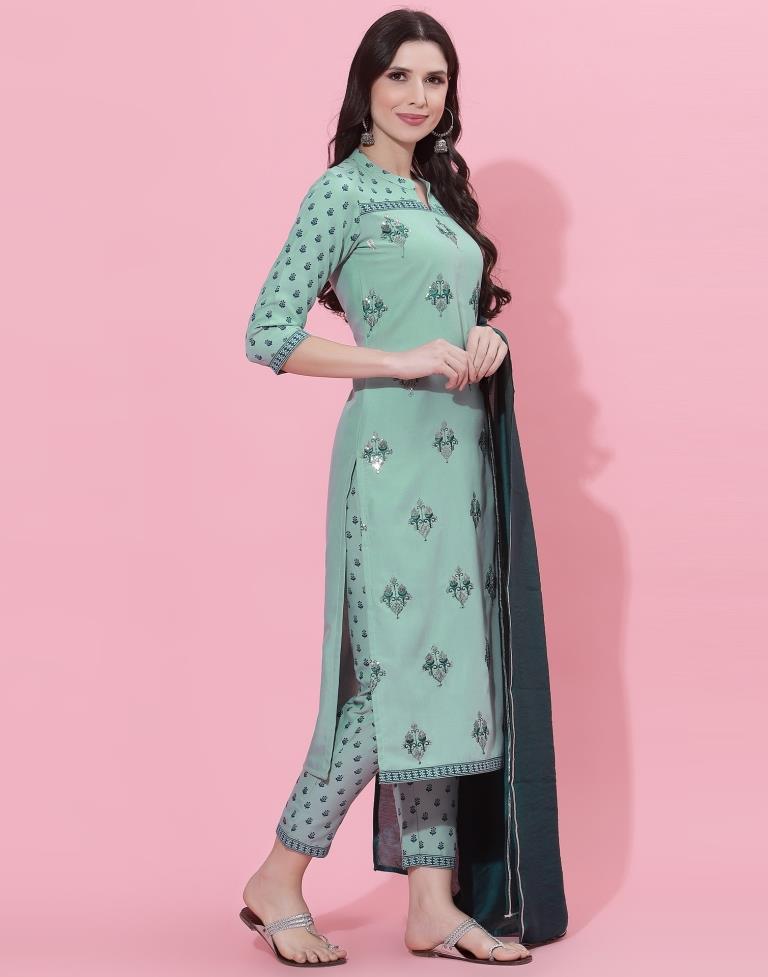 Aqua Kurti With Pant And Dupatta | Leemboodi