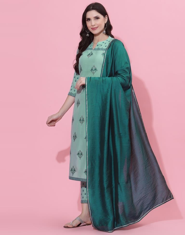 Aqua Kurti With Pant And Dupatta | Leemboodi