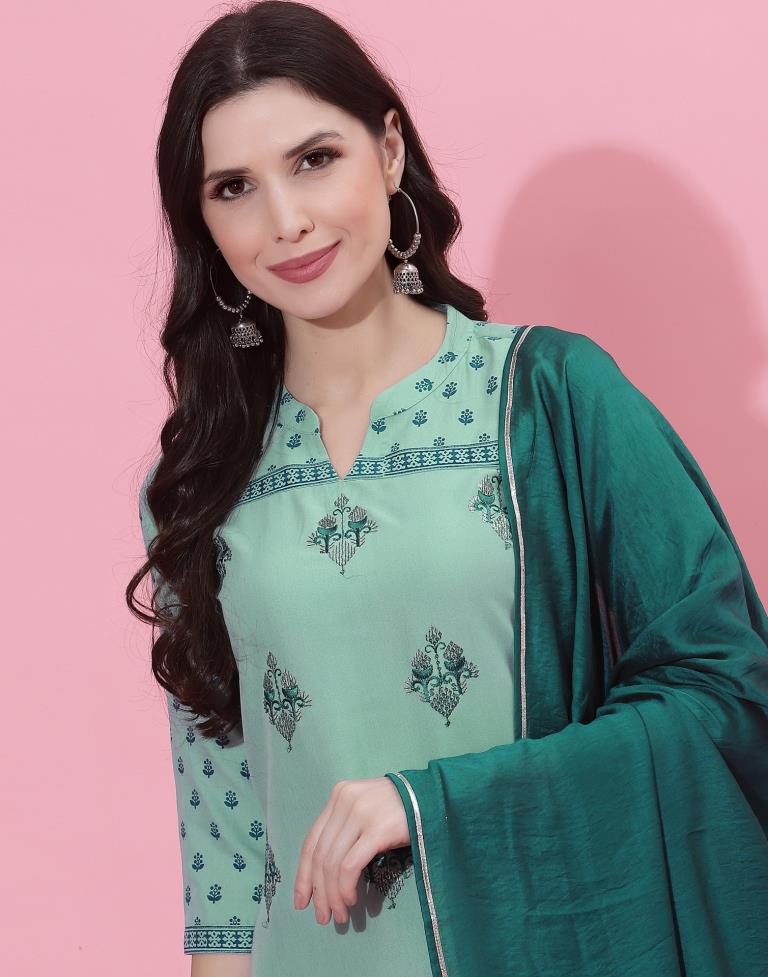 Aqua Kurti With Pant And Dupatta | Leemboodi