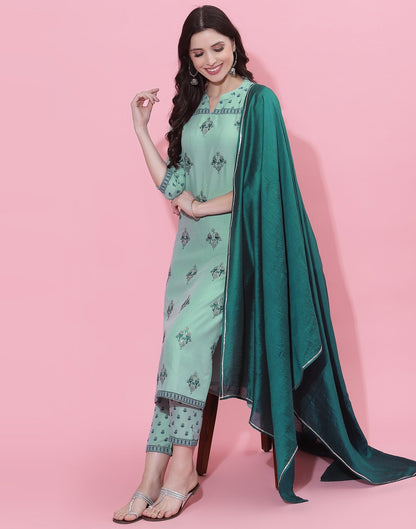 Aqua Kurti With Pant And Dupatta | Leemboodi