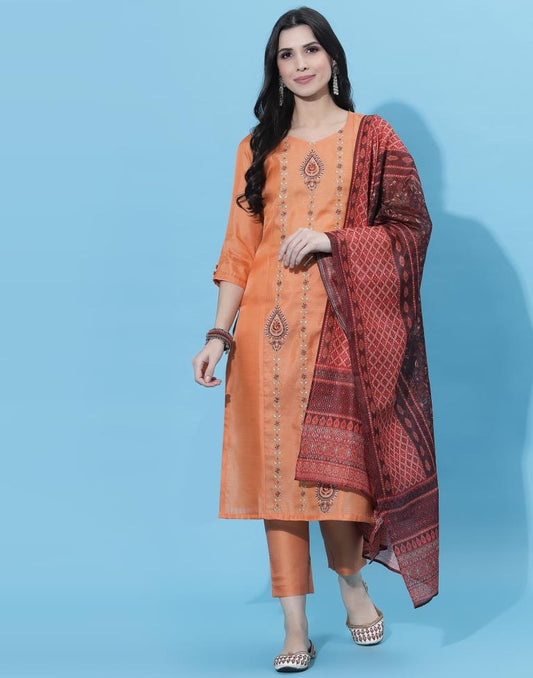 Orange Kurti With Pant And Dupatta | Leemboodi