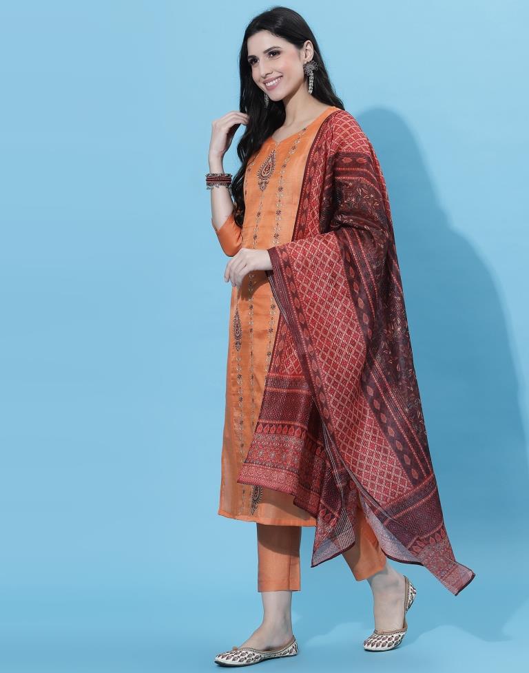 Orange Kurti With Pant And Dupatta | Leemboodi