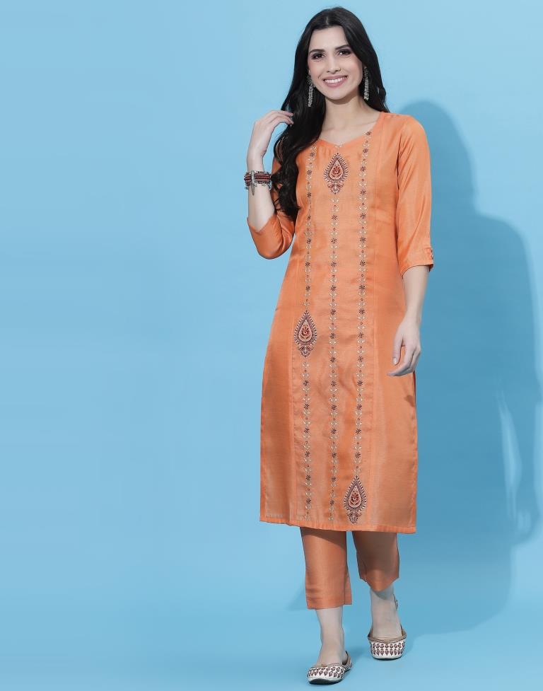 Orange Kurti With Pant And Dupatta | Leemboodi
