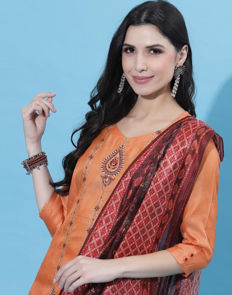 Orange Kurti With Pant And Dupatta | Leemboodi