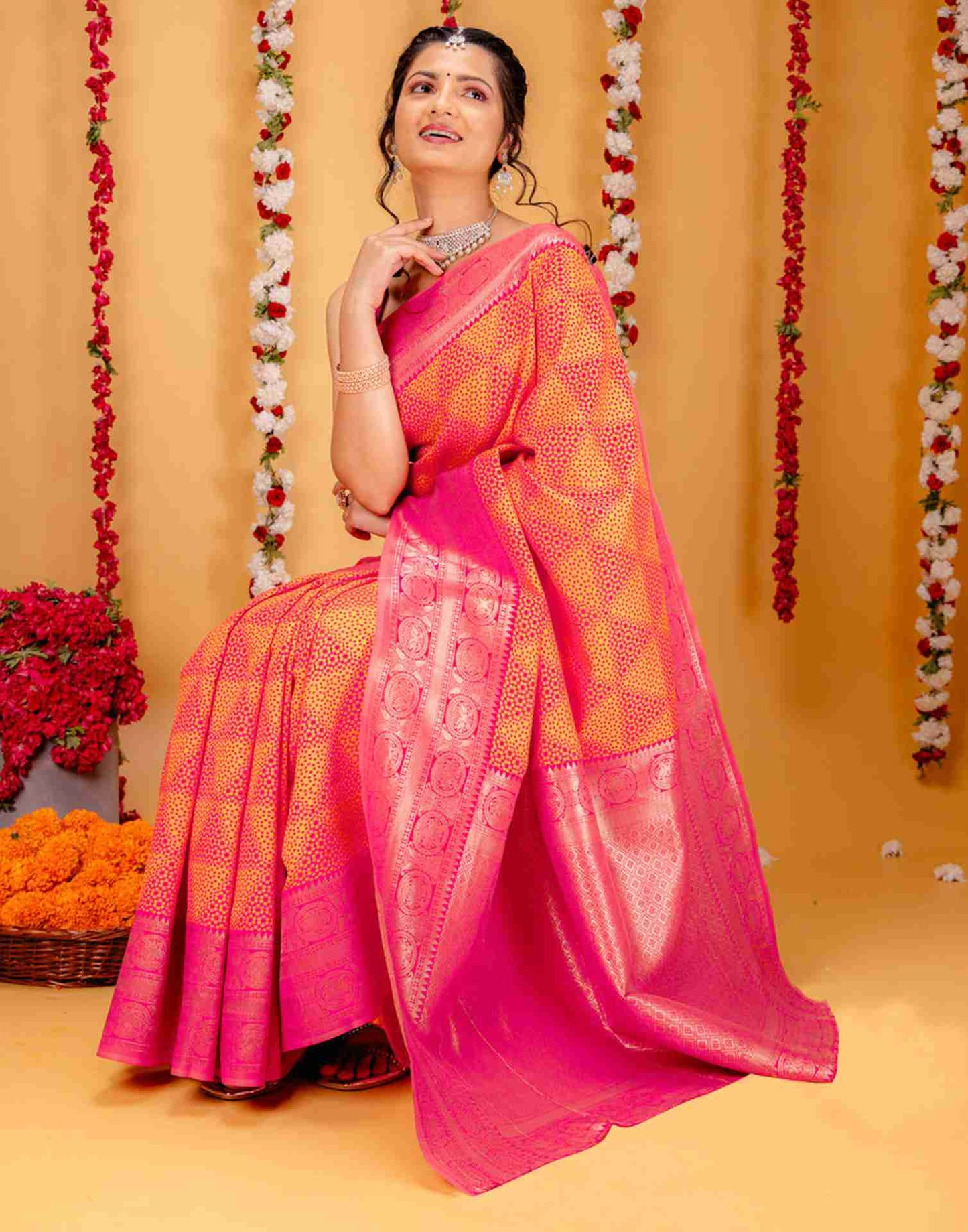 Pink Silk Woven Saree