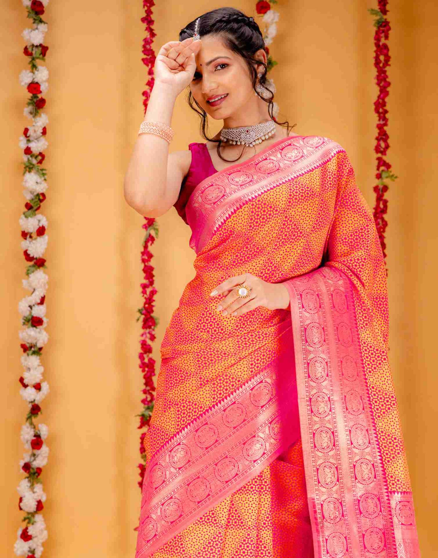 Pink Silk Woven Saree