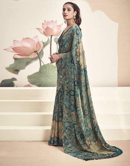 Teal Georgette Printed Saree