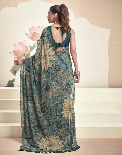 Teal Georgette Printed Saree