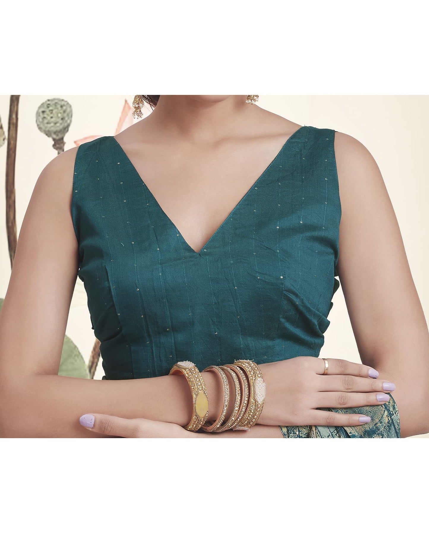 Teal Georgette Printed Saree