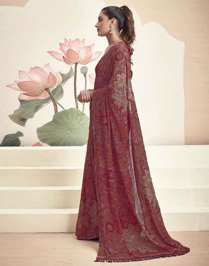 Maroon Georgette Printed Saree