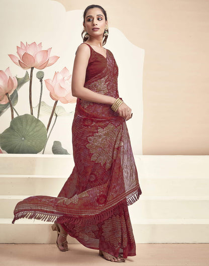 Maroon Georgette Printed Saree