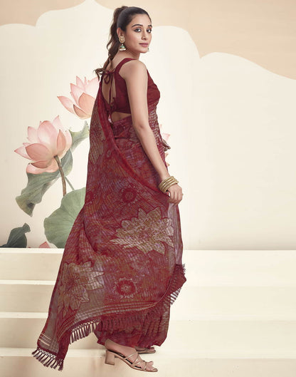 Maroon Georgette Printed Saree