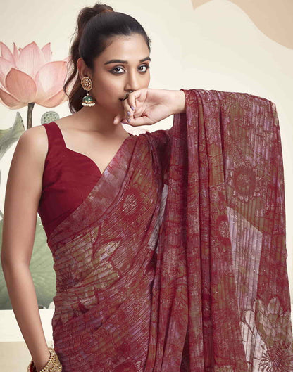 Maroon Georgette Printed Saree