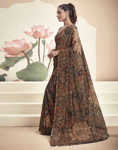 Rust Georgette Printed Saree