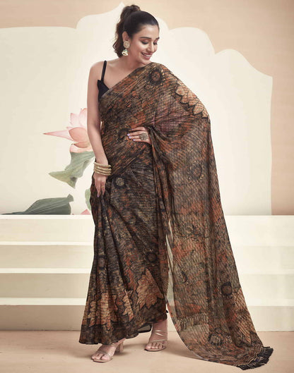 Rust Georgette Printed Saree