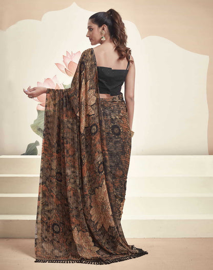 Rust Georgette Printed Saree