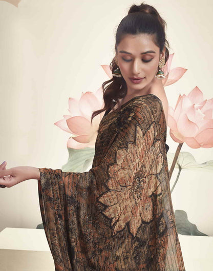 Rust Georgette Printed Saree