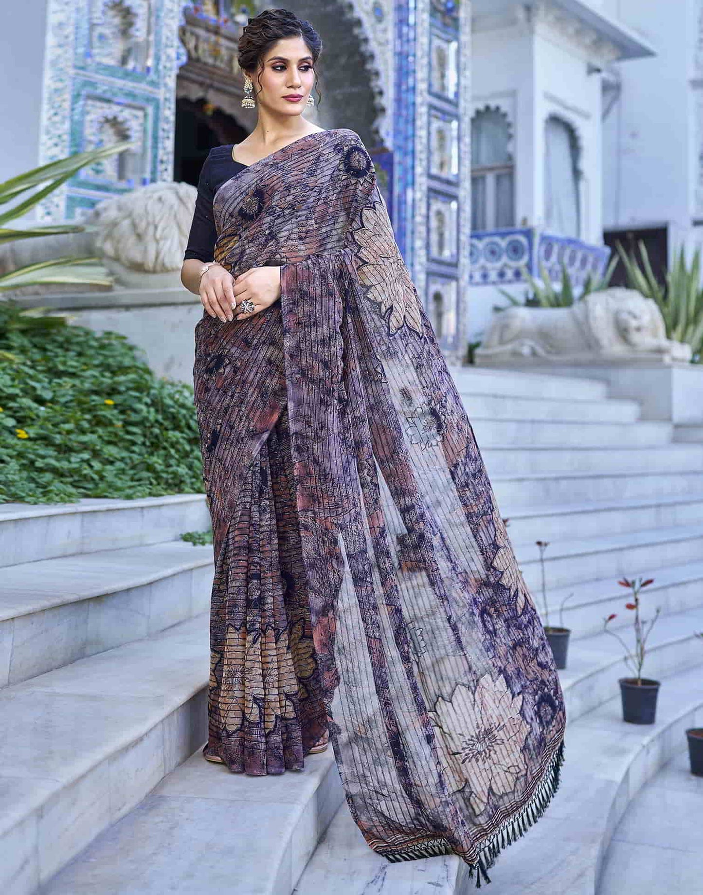 Blue Georgette Printed Saree