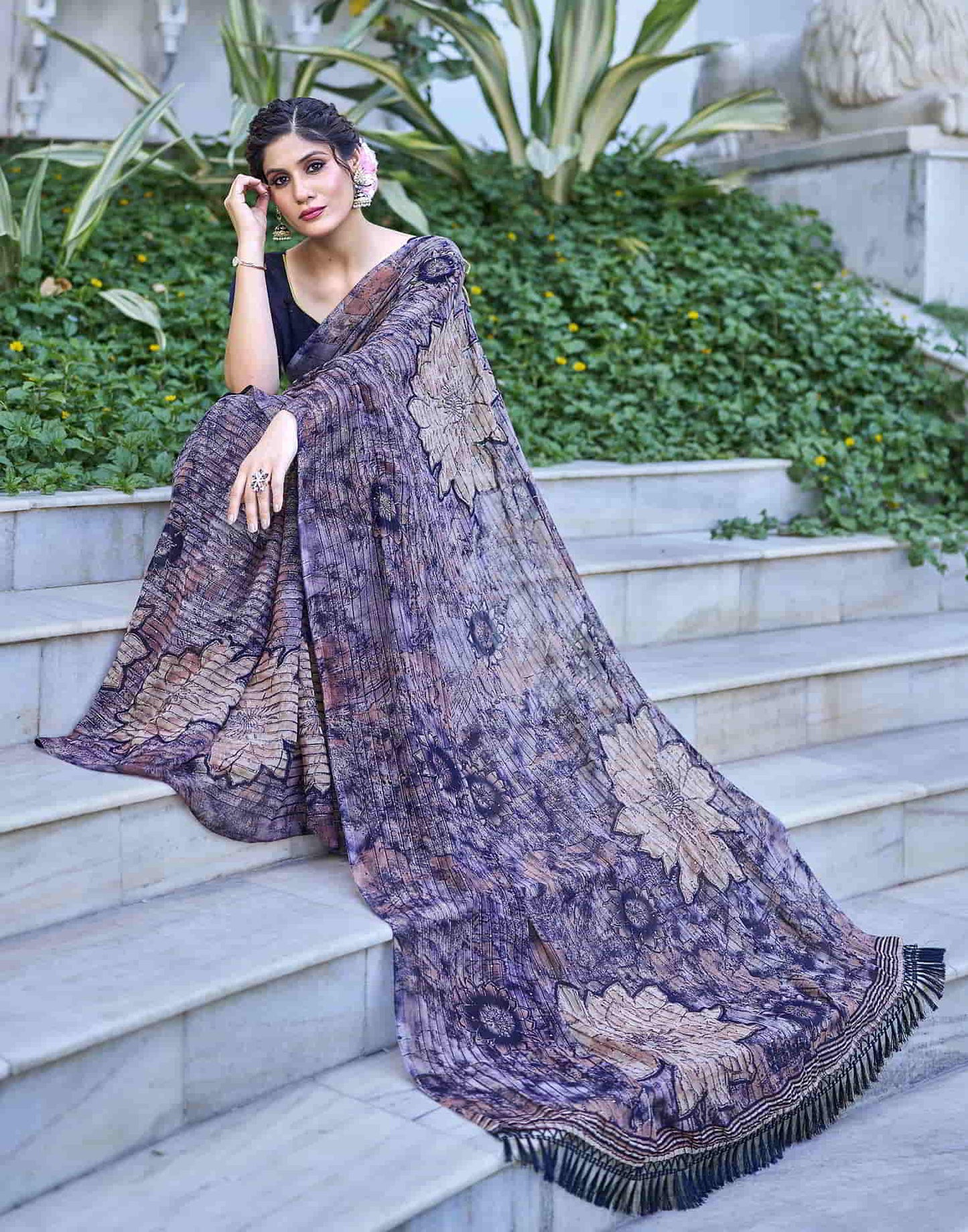 Blue Georgette Printed Saree