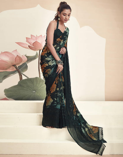 Teal Georgette Printed Saree