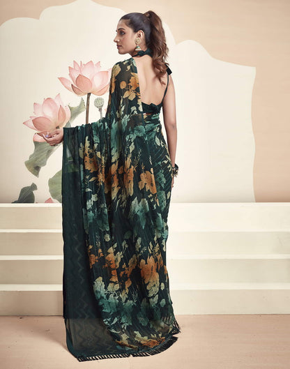 Teal Georgette Printed Saree