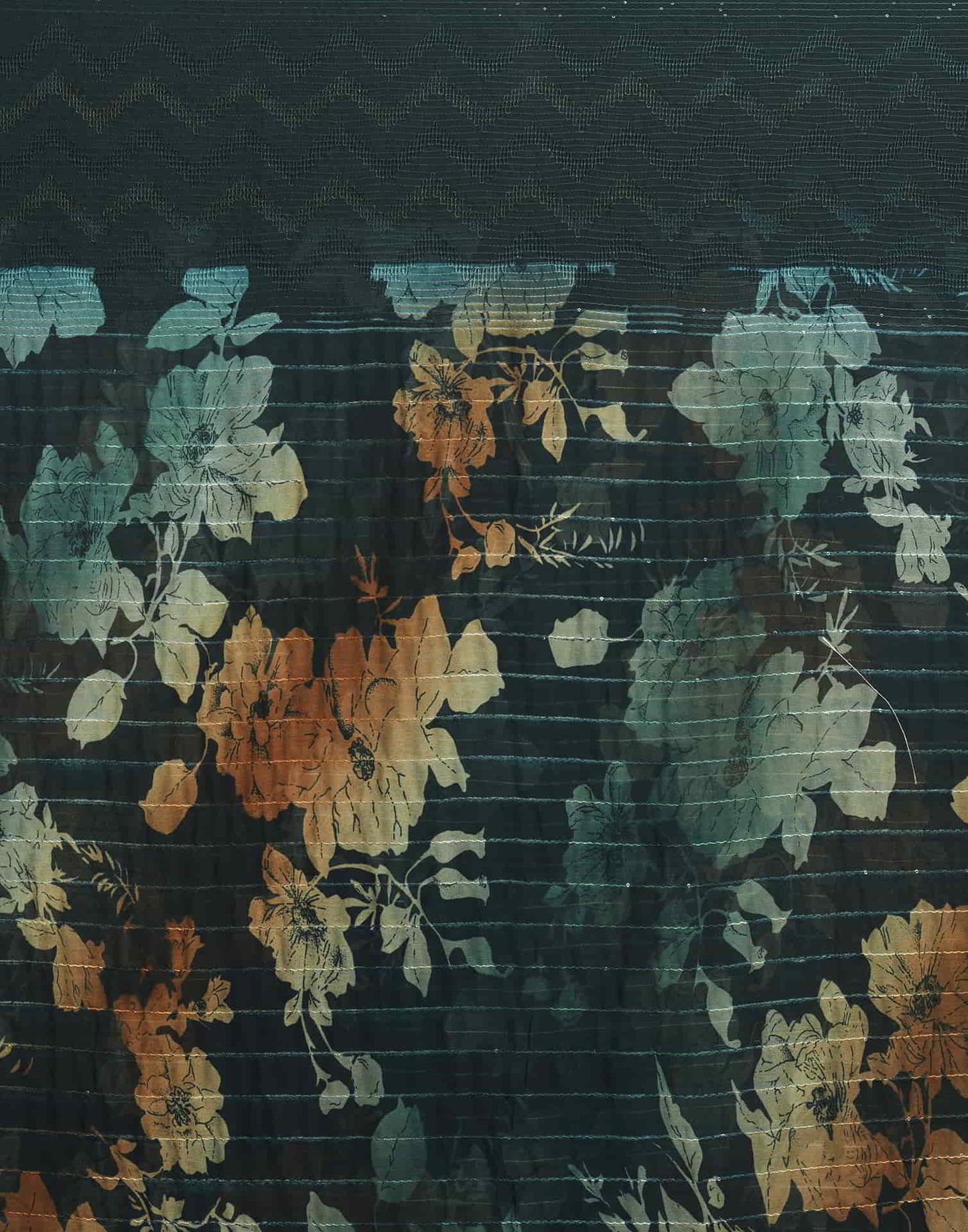 Teal Georgette Printed Saree