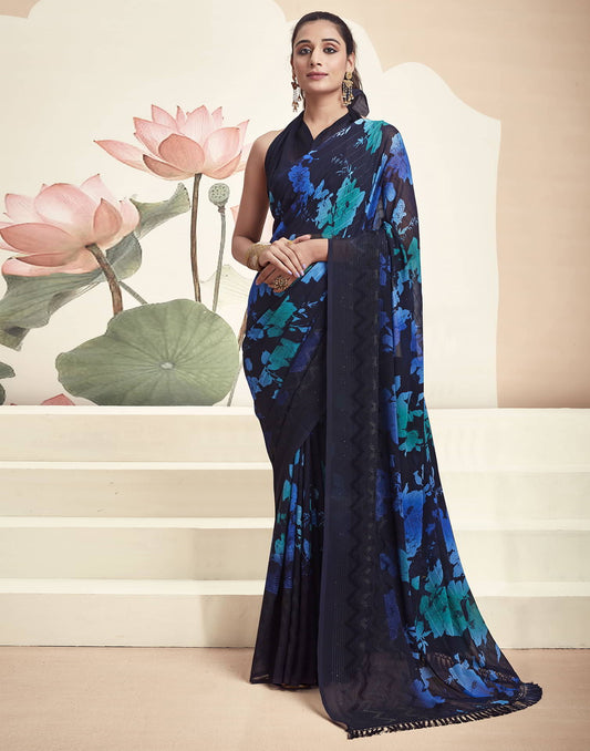 Blue Georgette Printed Saree