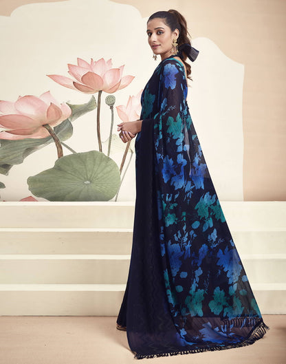 Blue Georgette Printed Saree
