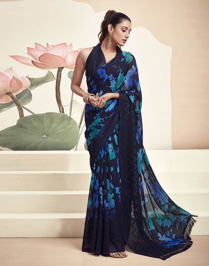 Blue Georgette Printed Saree