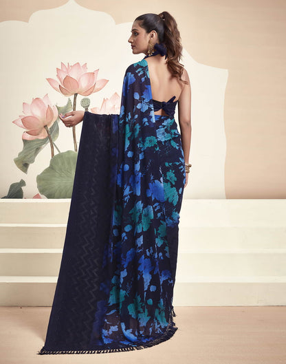 Blue Georgette Printed Saree