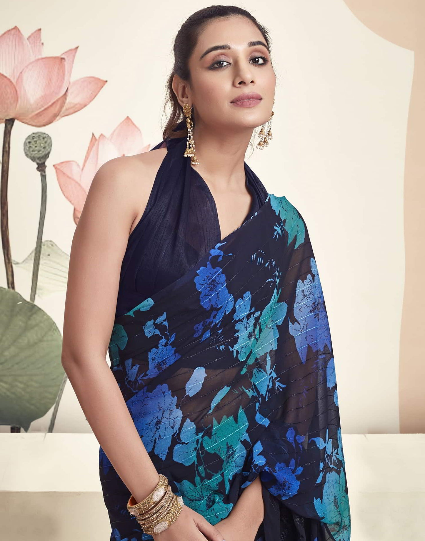 Blue Georgette Printed Saree