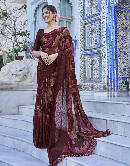 Maroon Georgette Printed Saree