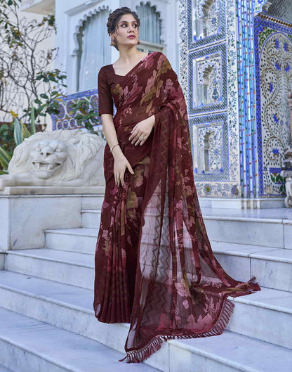 Maroon Georgette Printed Saree