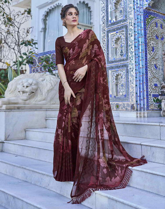 Maroon Georgette Printed Saree