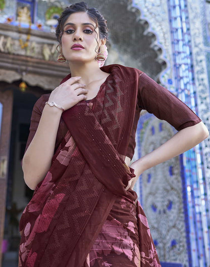 Maroon Georgette Printed Saree