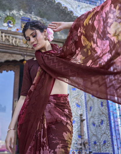 Maroon Georgette Printed Saree