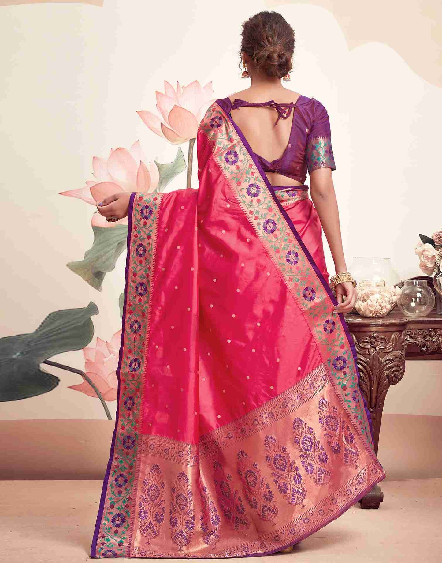 Pink Silk Plain Saree