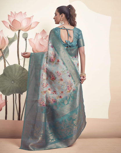 Blue Cotton Printed Saree