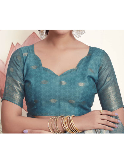 Blue Cotton Printed Saree