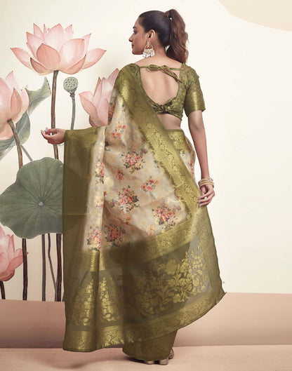 Beige Cotton Printed Saree