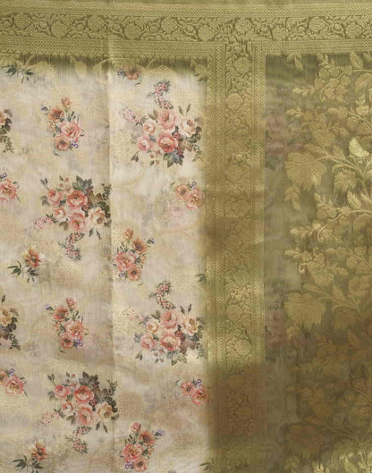 Beige Cotton Printed Saree