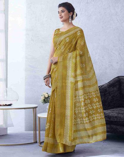 Yellow Cotton Printed Saree