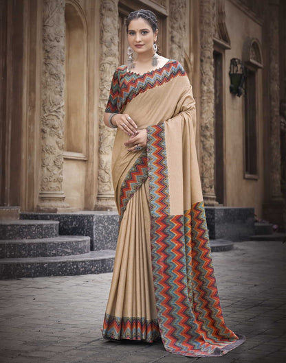 Beige Silk Printed Saree