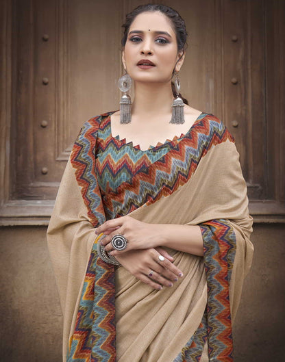 Beige Silk Printed Saree