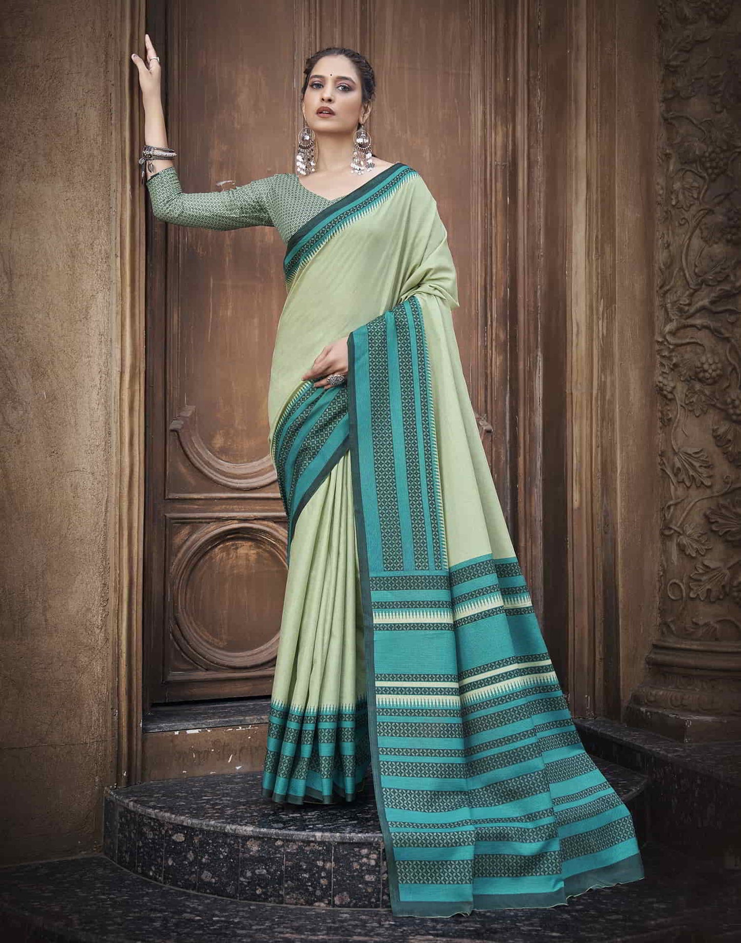 Green Silk Printed Saree