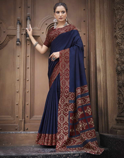 Blue Silk Printed Saree