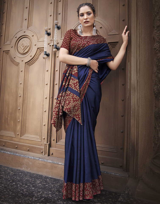 Blue Silk Printed Saree