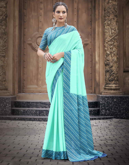 Turquoise Silk Printed Saree