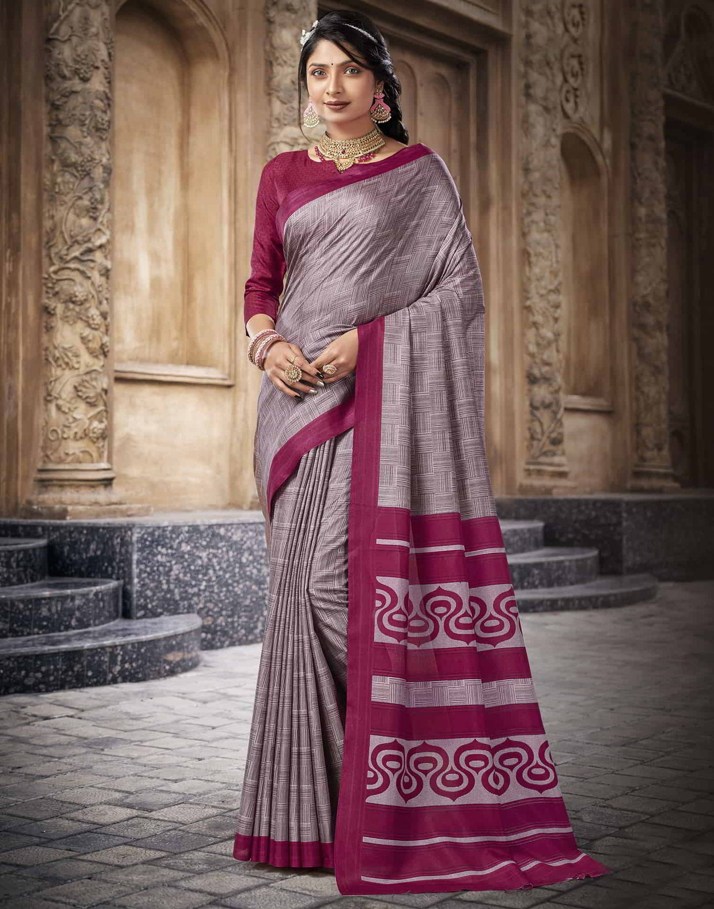 Mauve Silk Printed Saree